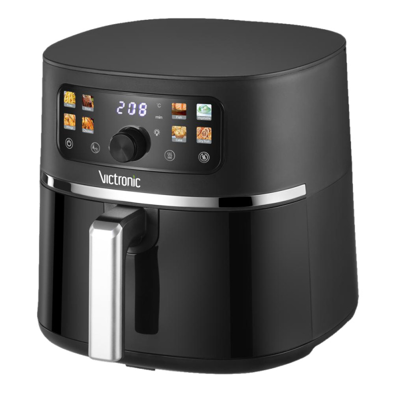 Friteuza cu Aer Cald, Cronometru, Putere 1450-1750 W, Victronic, Negru, 6 l