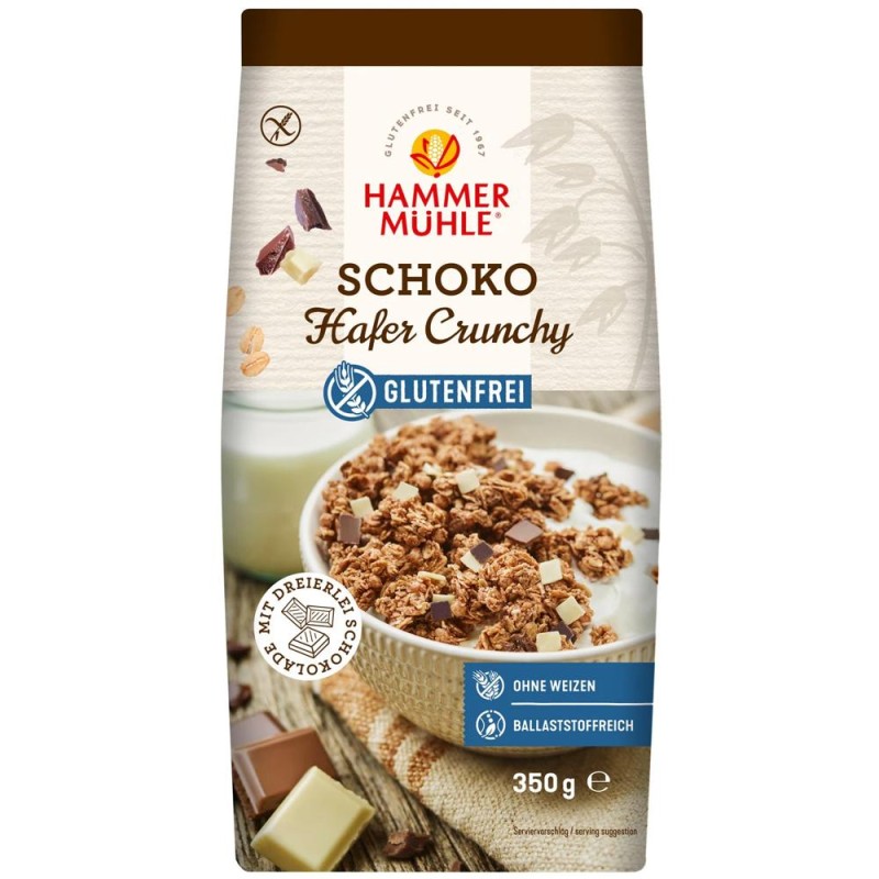 Fulgi Crocanti de Ovaz cu Ciocolata, Hammer Muhle, fara Gluten, Bio, 350 g