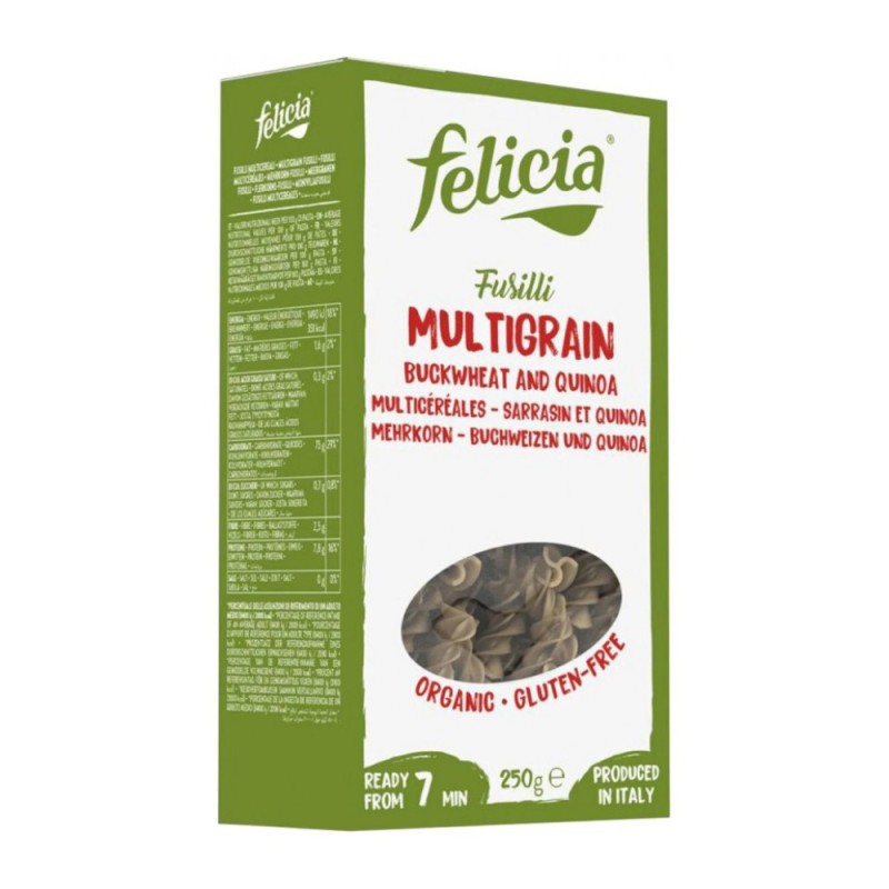 Fusilli Bio cu Multicereale, Felicia, din Hrisca si Quinoa, 250 g