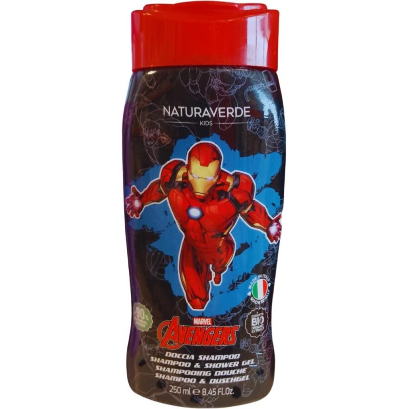 Gel de Dus Avengers Iron Man Naturaverde Kids cu Extract de Musetel si Galbenele din Cultura Organica 250 ml