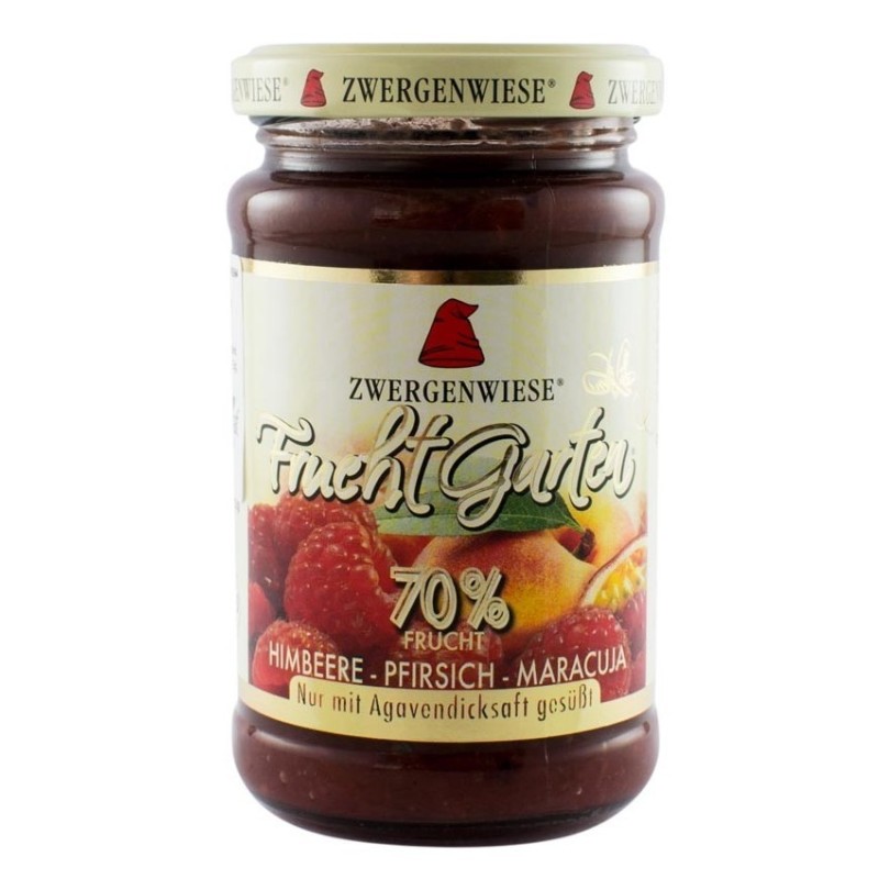 Gem BIO de Zmeura Piersici si Maracuja, Indulcit cu Sirop de Agave, 225 g, Zwergenwiese