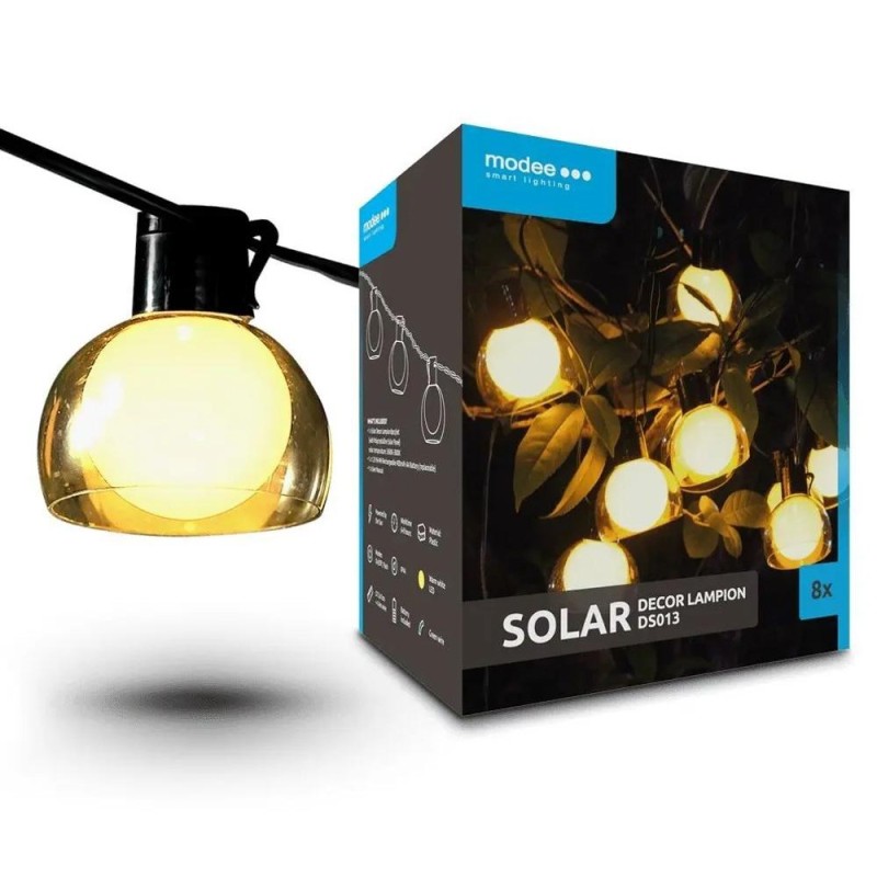 Ghirlanda Luminoasa Decorativa Modee, cu Panou Solar, 4.4 m, Lumina Calda, 8 Becuri