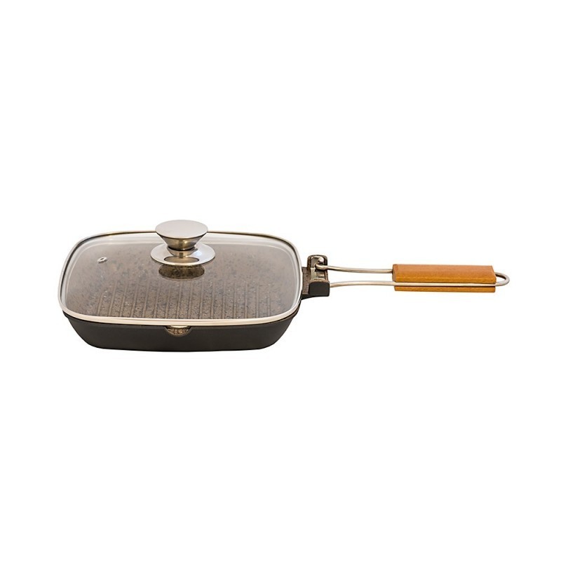 Gratar Aluminiu, Interior Antiaderent Marmorat, cu Capac Sticla, 24x24 cm, Grunberg GR4824