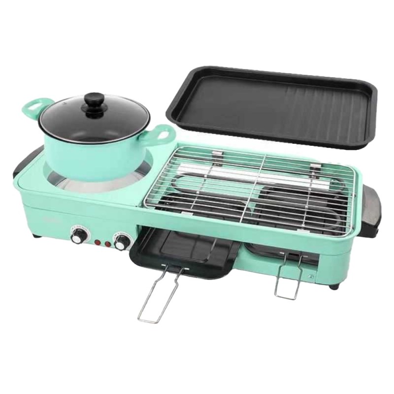 Gratar Electric, 3 Zone de Gatire, Grill, Tava si Oala cu Capac, 2200 W