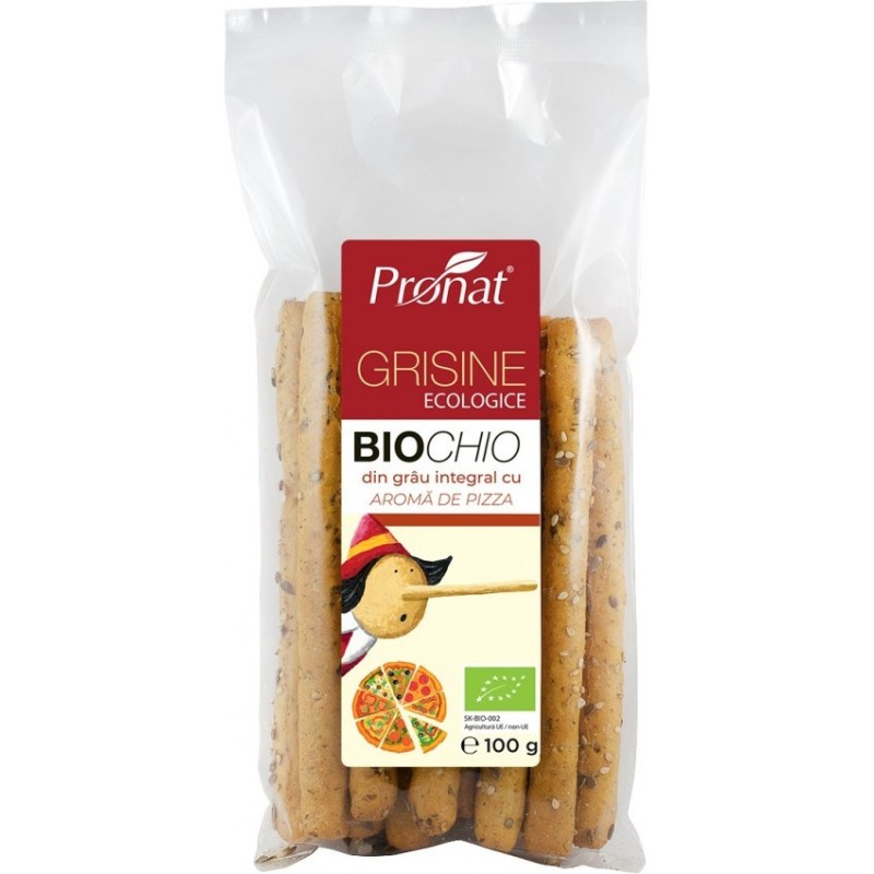 Grisine BIO din Faina Integrala de Grau cu Aroma de Pizza, 100 g, Pronat