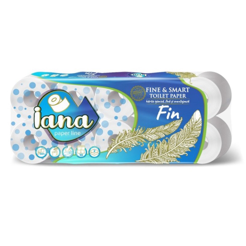 Hartie Igienica Iana Fine&Smart, 2 Straturi, 14 m, Alb, 10 Role, 120 Foi