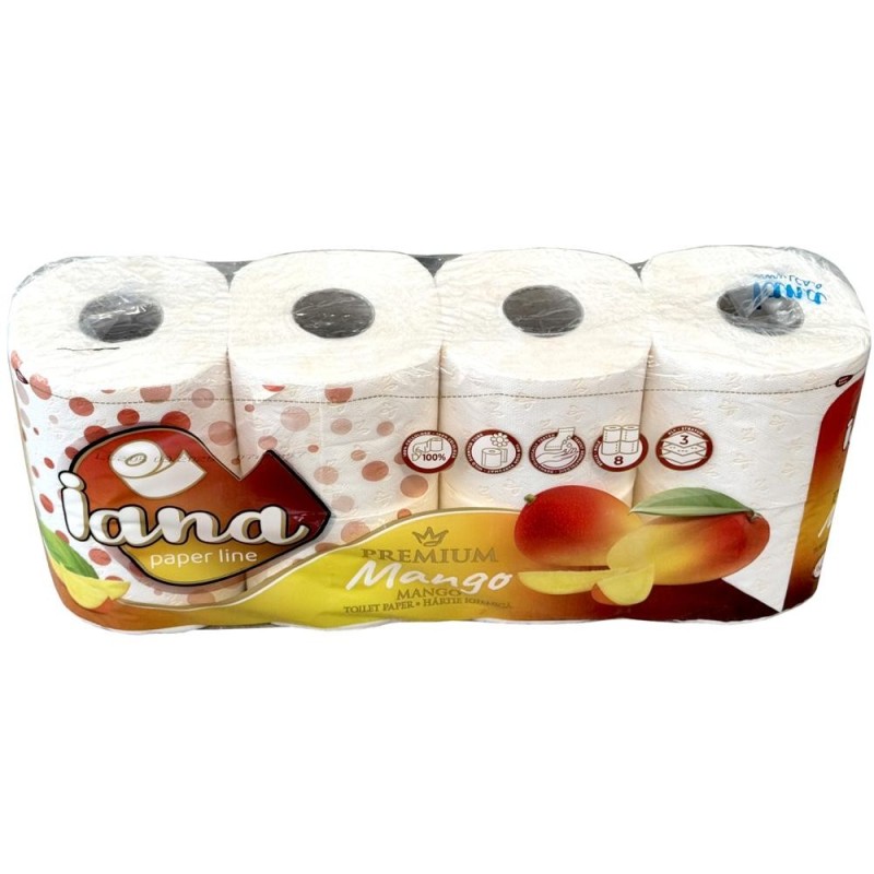Hartie Igienica Iana Premium, Mango, 3 Straturi, 8 Role, 19 m, 145 Foi, Elcadis