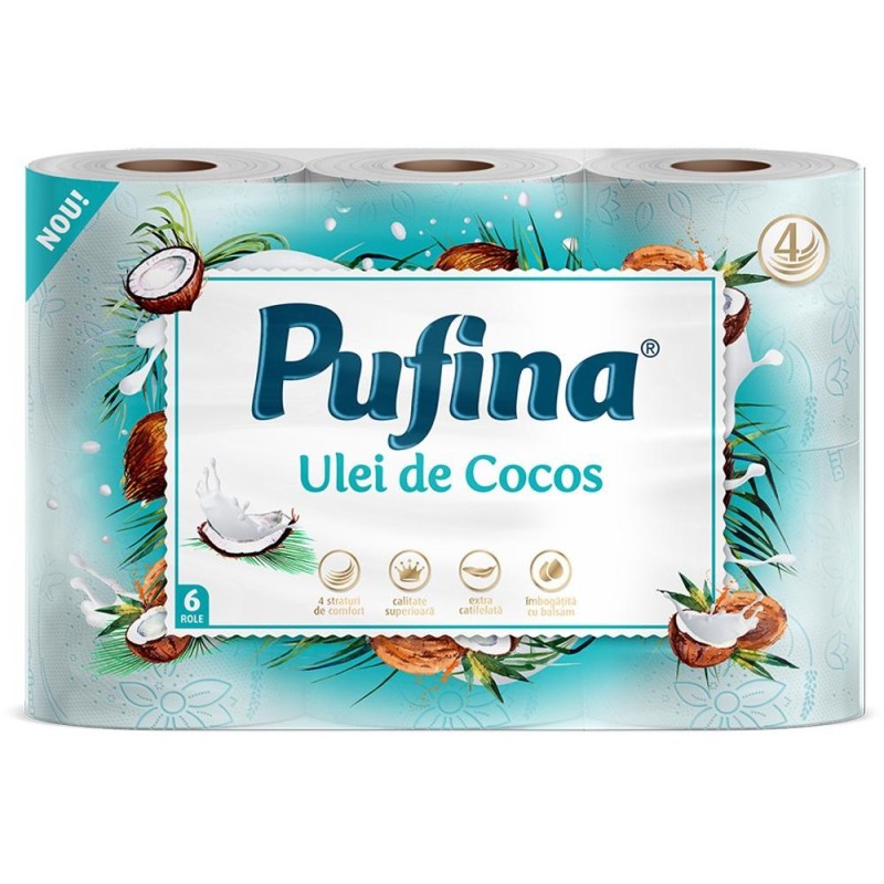 Hartie Igienica Lux, 4 Straturi, Parfum de Cocos, Pufina, 6 Role