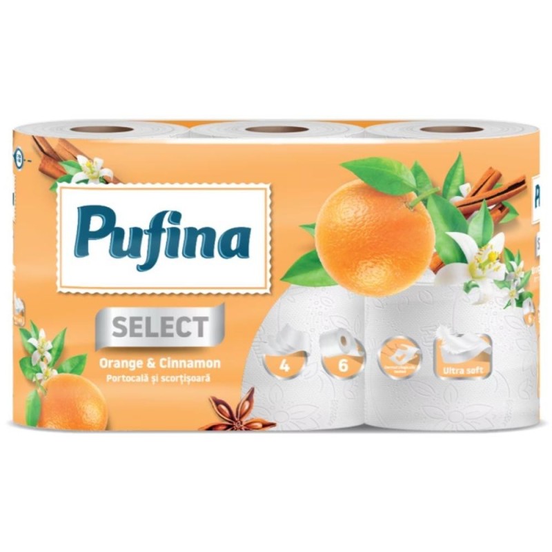 Hartie Igienica Lux, 4 Straturi, Parfum de Portocala si Scortisoara, Pufina, 6 Role