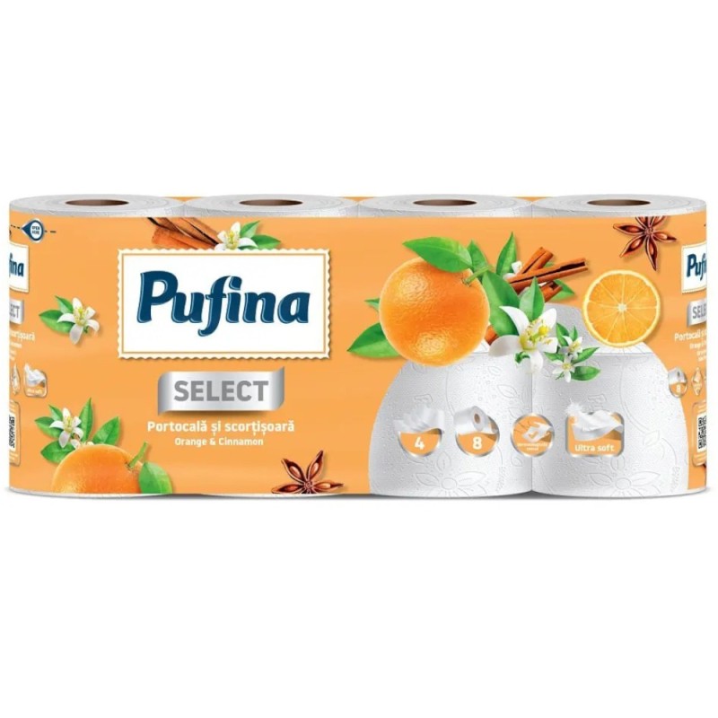 Hartie Igienica Pufina Select, Portocala si Scortisoara, 4 Straturi, 8 Role