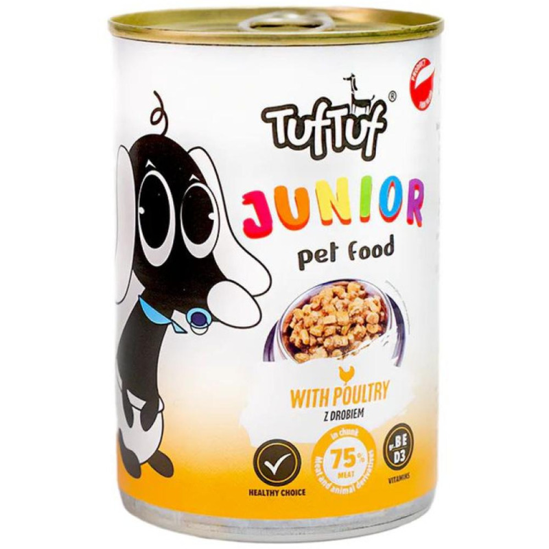 Hrana Caini Juniori Tuf Tuf, Pui Poultry, 415 g