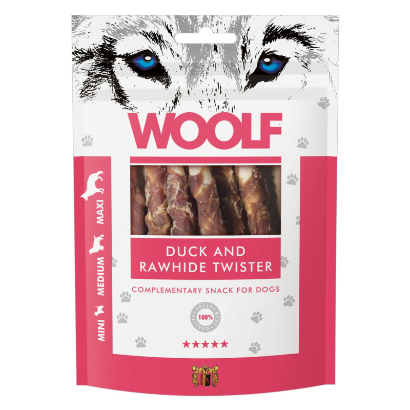 Hrana Caini Woolf, Recompense Rata si Piele Cruda Twister, 100 g