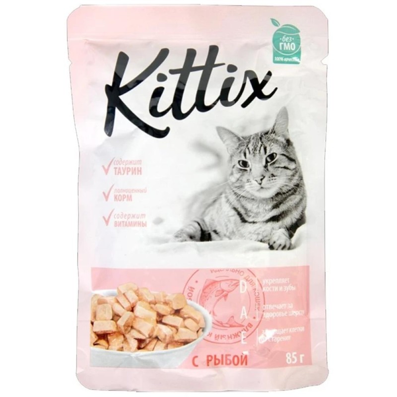 Hrana Pisici Adulte Kittix, cu Peste Alb, 24 x 85 g