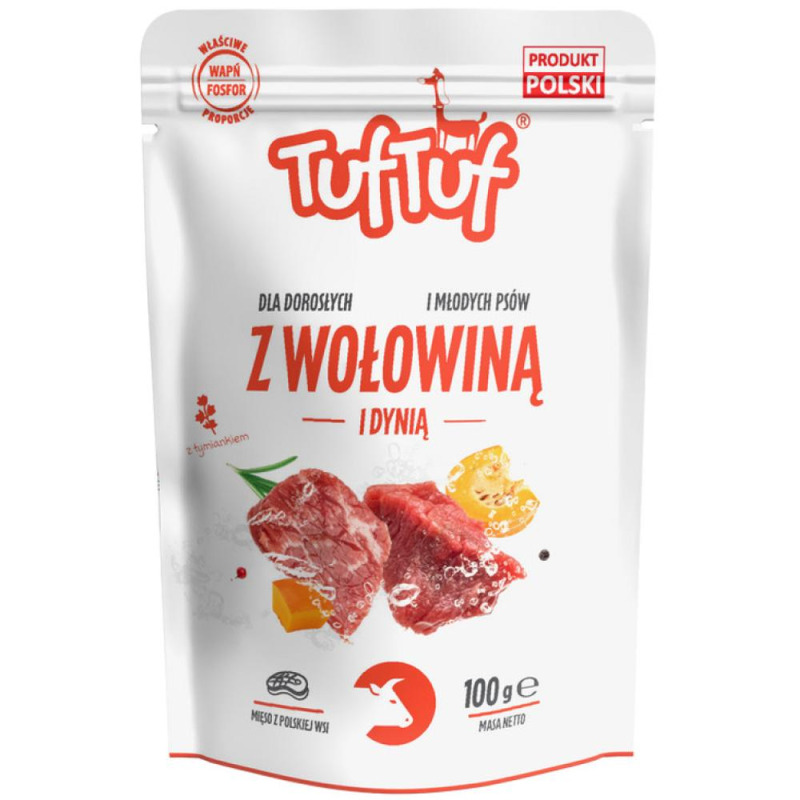 Hrana Umeda Caini Tuf Tuf, cu Vita si Dovleac, Plic, 300 g