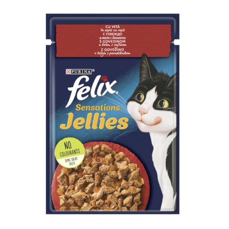 Hrana Umeda pentru Pisici, Purina, Felix Sensations, Vita cu Rosii, 85 g