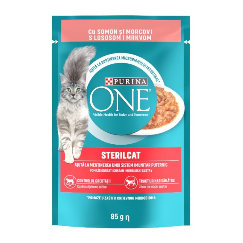 Hrana Umeda pentru Pisici Sterilizate, Purina, One Sterilcat, Somon si Morcov, 85 g