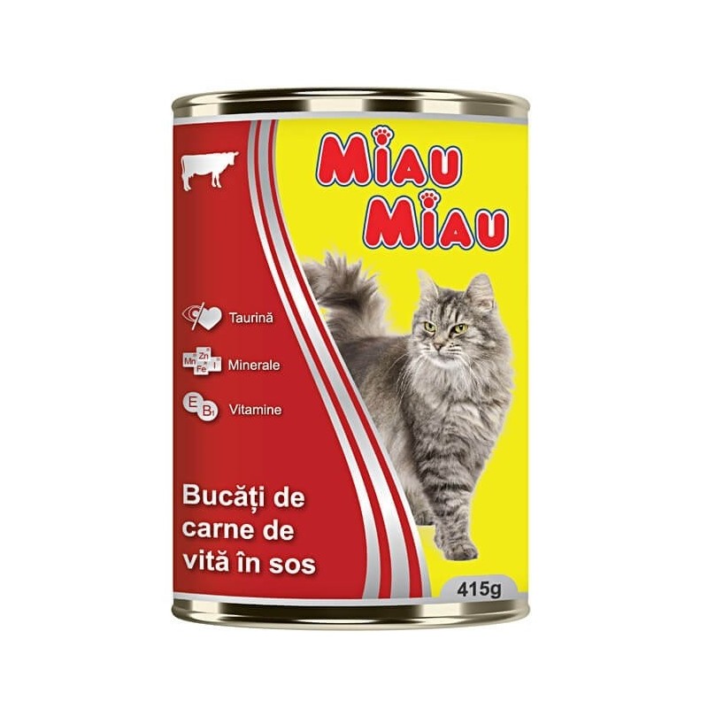 Hrana Umeda Pisici Adulte Miau Miau cu Carne de Vita, Conserva, 415 g
