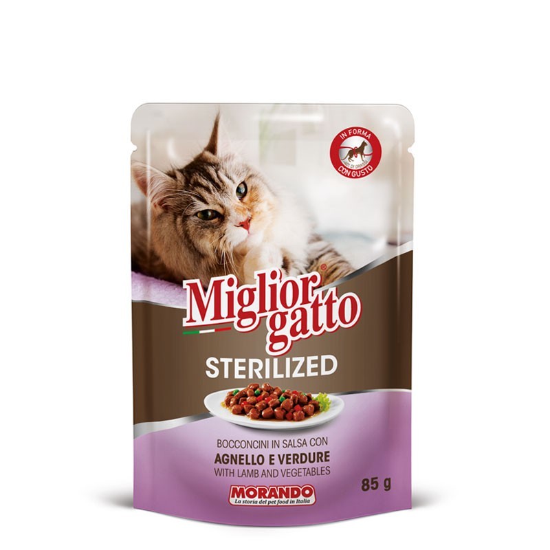 Hrana Umeda Premium Pisici Sterilizate, Migliorgatto Sterilized, Bucati in Sos cu Miel si Legume, 85 g