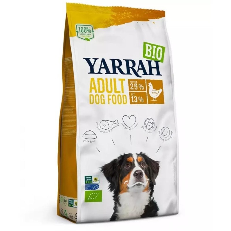 Hrana Uscata Bio pentru Caini Adult, cu Carne de Pui, 25% Proteina si 13% Grasimi, 2 kg, Yarrah