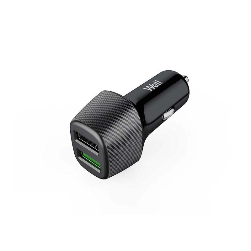 Incarcator Auto USB, 1 x 2.4A, 1 x Quick Charge, 30W, Negru, Well