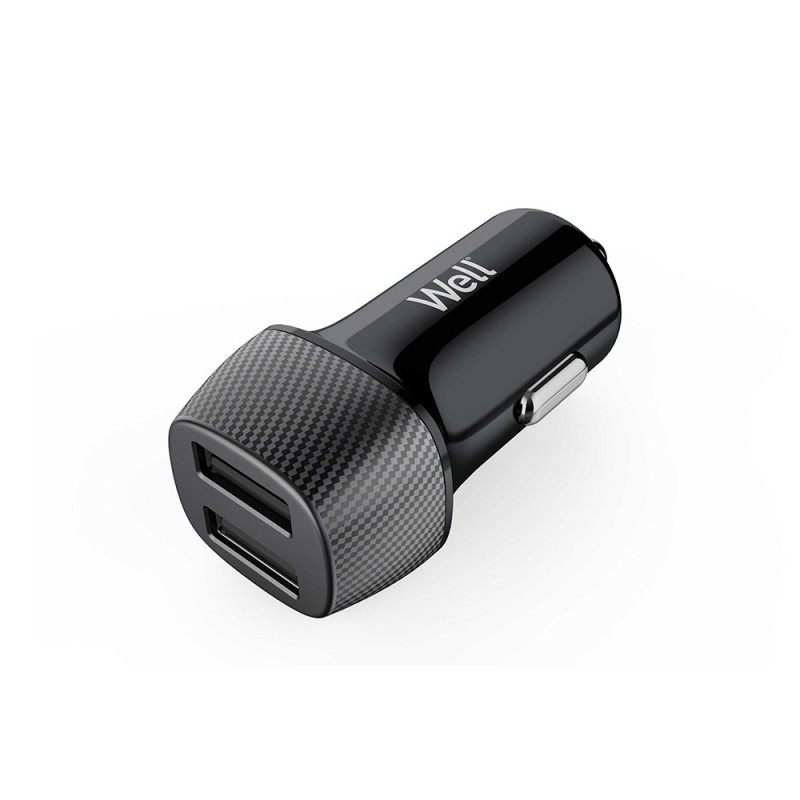 Incarcator Auto USB, 2 Iesiri 2.4A, Negru, Well