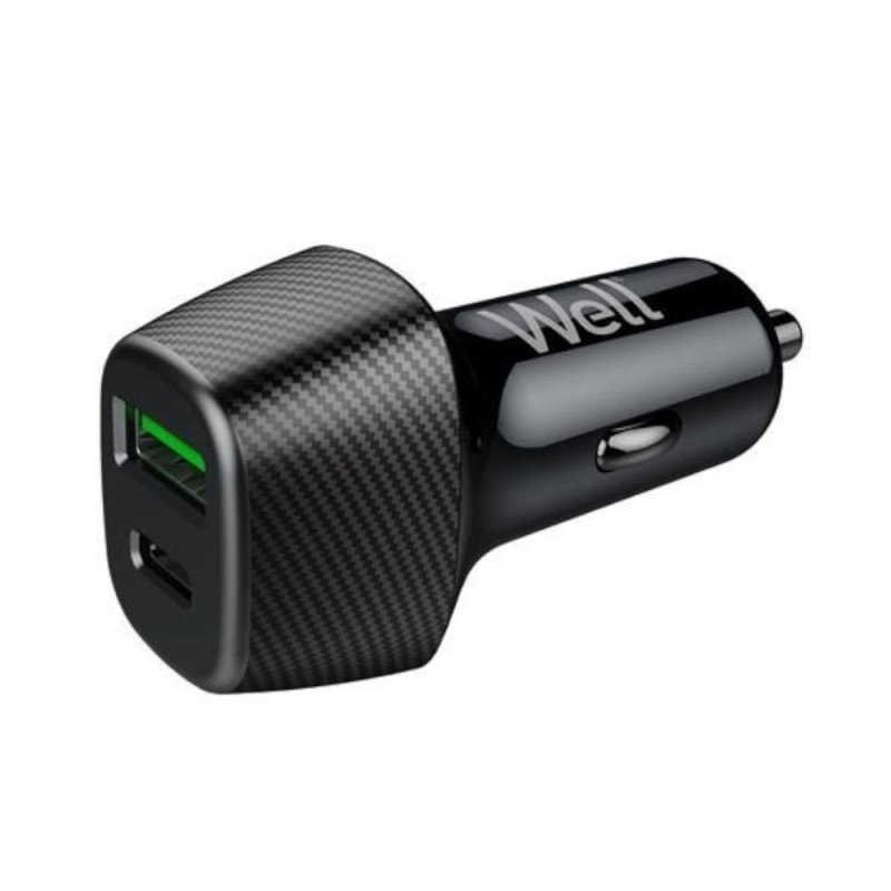 Incarcator Auto Well, PD 27W + QC 18W, 51W, PPS, Negru