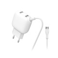 Incarcator Retea USB 230V, 2 x USB, 1 x Cablu MicroUSB 2.1A, Alb, Well
