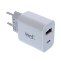 Incarcator Retea Well, 1 x USB-A QC3.0, 1x USB-C PD 18W, Alb