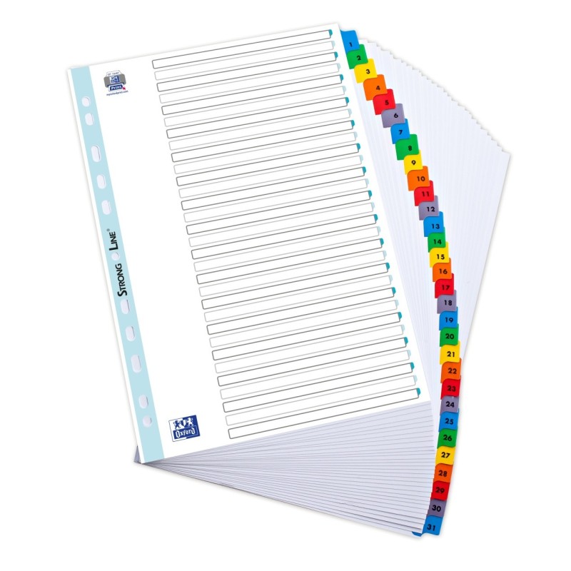 Index Carton Numeric Oxford, A4 1-31, 12 File 170 g / mp, 11 Perforatii pentru Indosariere + Cuprins, Alb cu Margine Color