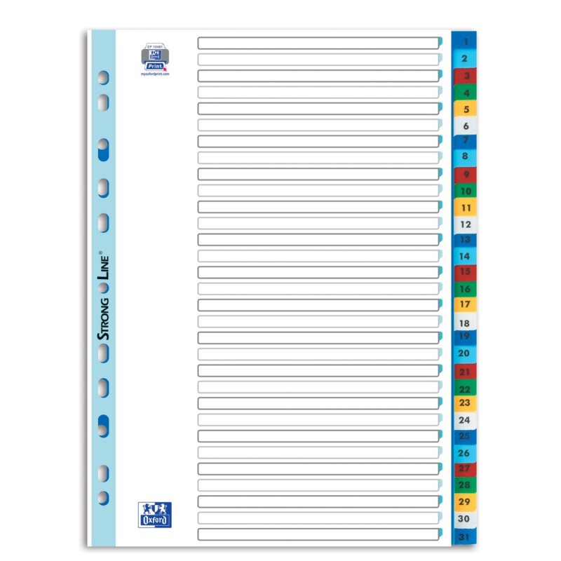 Index Plastic Numeric Oxford A4 1-31, 31 File, 11 Perforatii pt Indosariere + Cuprins, Alb
