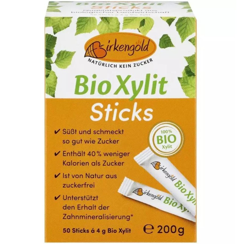 Indulcitor Bio, 100% Xylitol 200 g, 50 Pliculete x 4 g, Birkengold