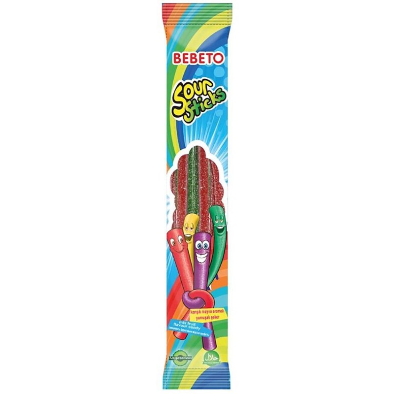 Jeleuri cu Aroma de Tutti Frutti Bebeto Sour Sticks, 30 g