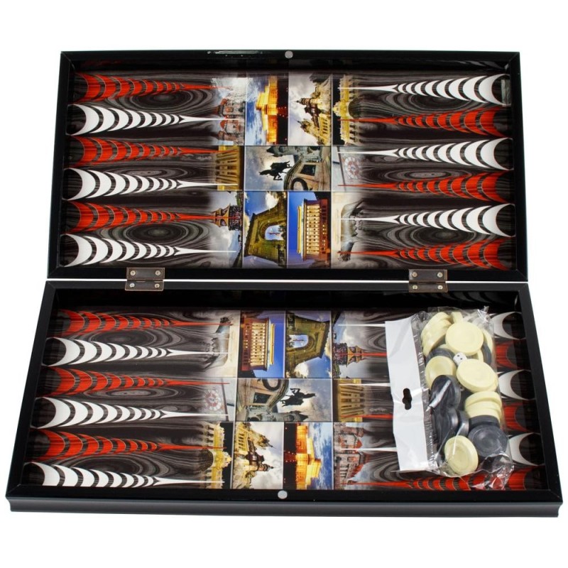 Joc de Table, cu Peisaje, 50 x 50 cm, Lemn Lacuit