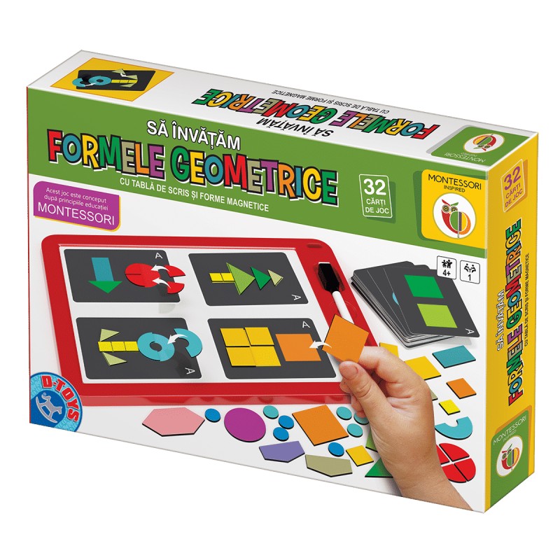 Joc Educativ Montessori, D-Toys, Sa Invatam Formele Geometrice, Tabla Magnetica, Forme Magnetice
