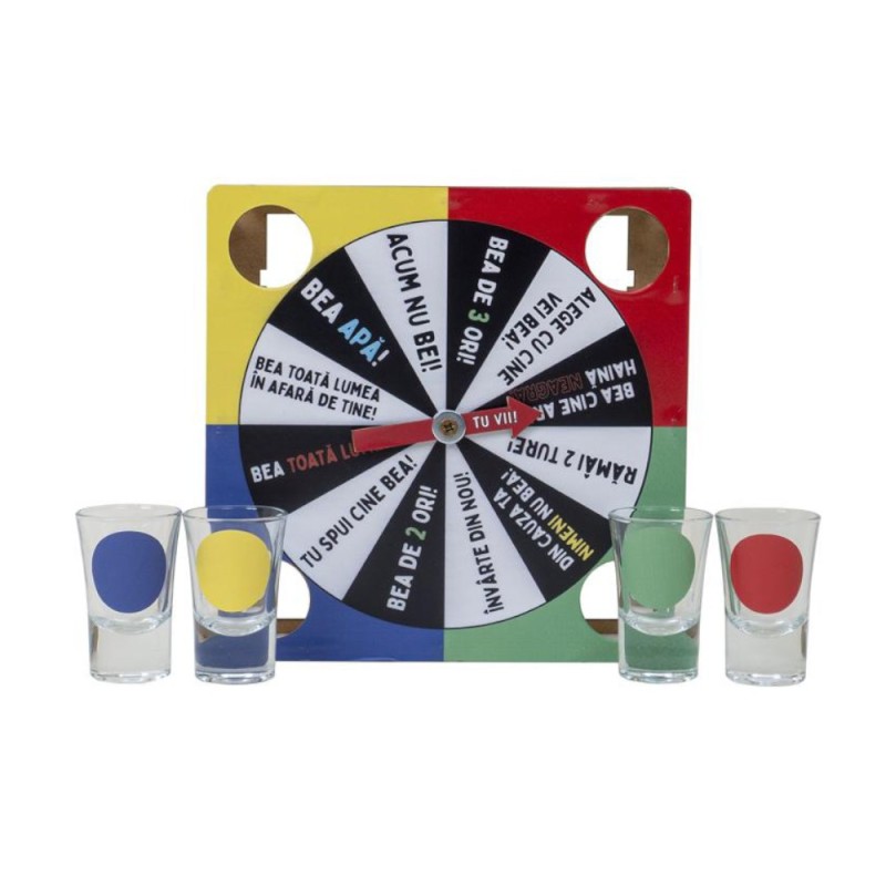 Joc Ruleta Petrecere, 4 Pahare pentru Shot-uri, 21 x 21 x 3 cm