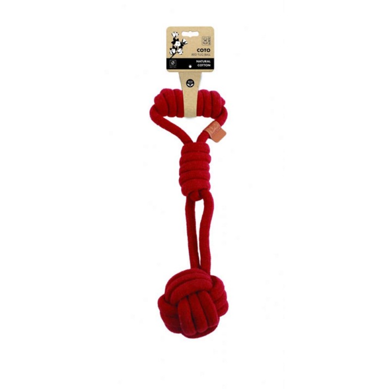 Jucarie din Sfoara pentru Caini Coto Eco Red Tug Ball, 36 cm, M-Pets