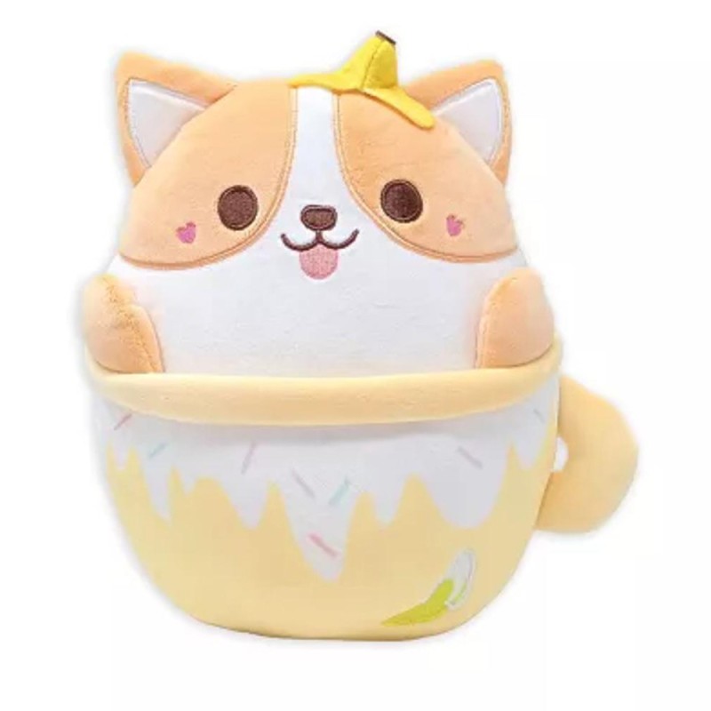 Jucarie Plus Funny Mug, Vyapara, 25 cm, Pisica Banana, 0 luni+