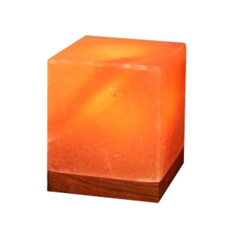 Lampa din Sare Himalaya Cub pe Suport de Lemn