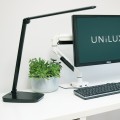 Lampa Unilux Twist LED pentru Birou, Reglabila, Cap si Baza Rotative, Brat Ajustabil, 2 Comutatoare Tactile, port USB, Negru
