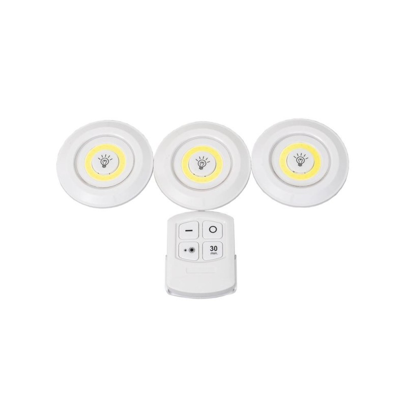 Lampi LED Rotunde cu Telecomanda Mobila, Autoadezive, 3 Bucati