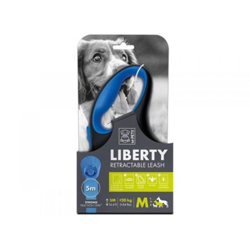 Lesa Retractabila pentru Caini Liberty, Albastru, Marime M, M-Pets