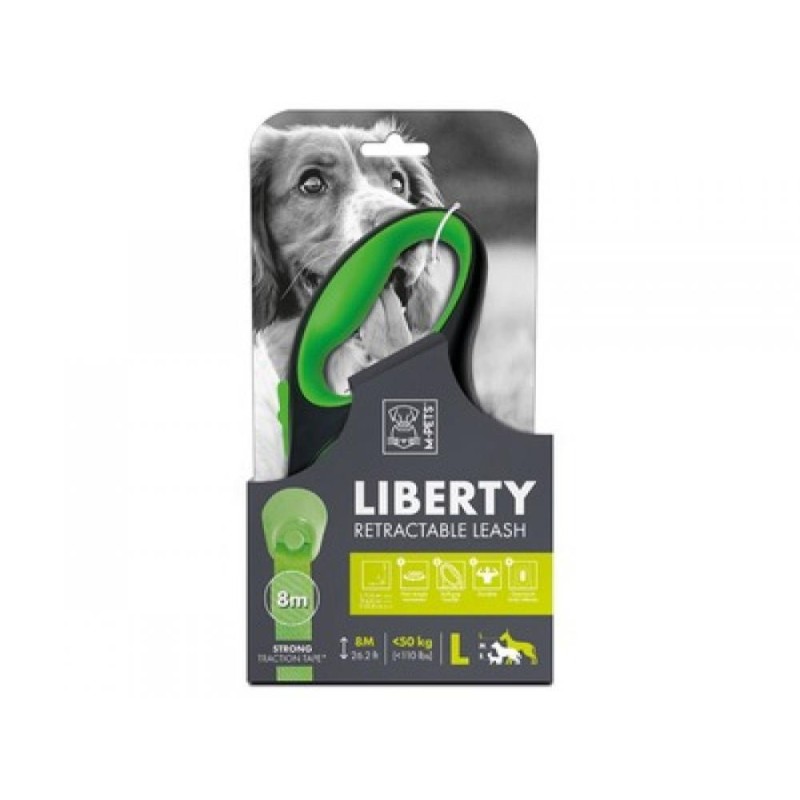 Lesa Retractabila pentru Caini Liberty, Verde, Marime L, M-Pets