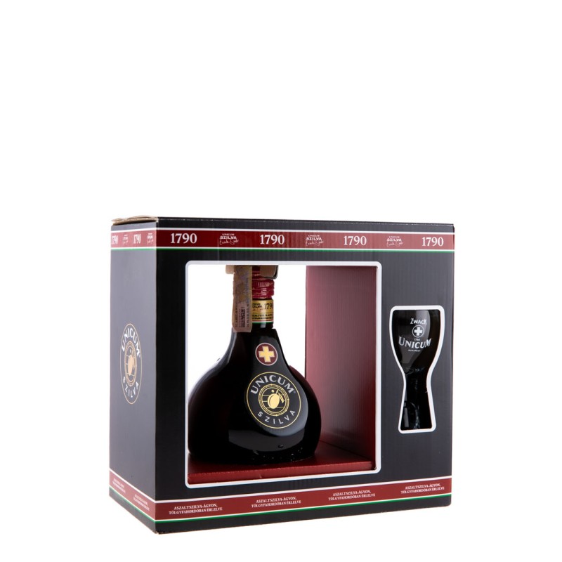 Lichior Unicum Szilva 0.5 l, 34.5%, cu Pahar