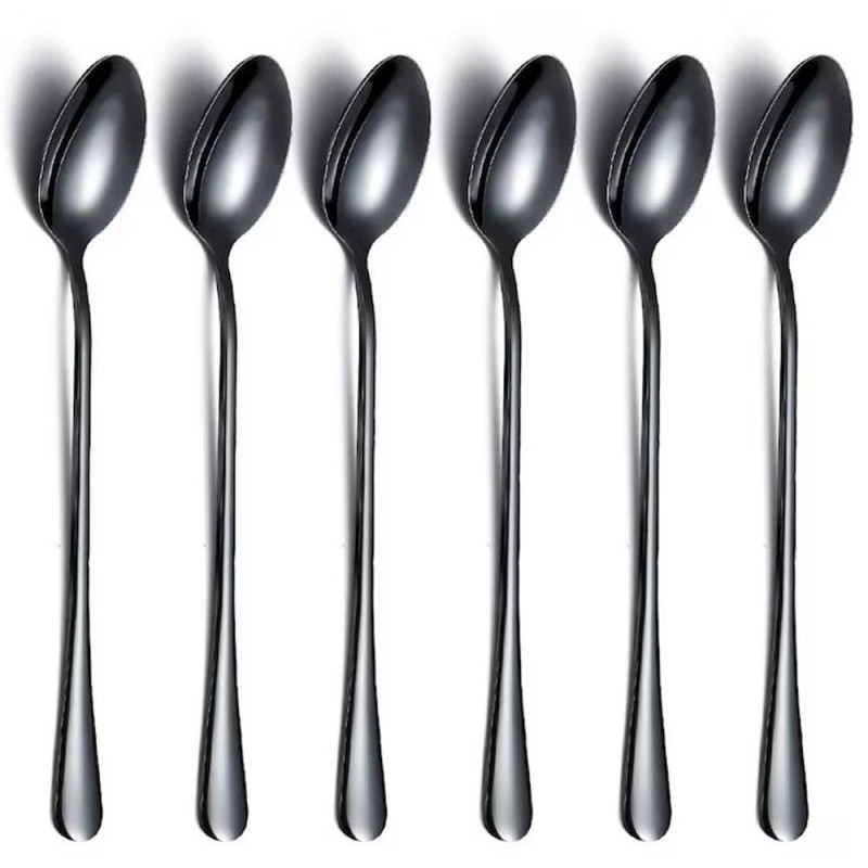 Lingurite Cocktail din Inox, Berglander, Negru, 6 Bucati