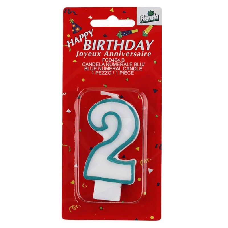 Lumanare Aniversara pentru Tort, Cifra 2, Albastru Premium