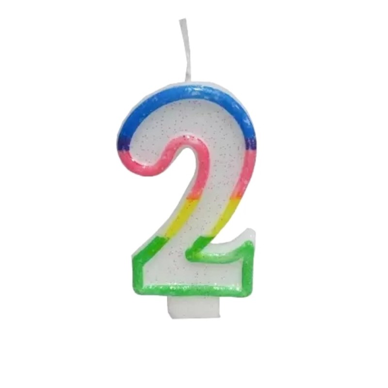 Lumanare Aniversara pentru Tort, Cifra 2, Multicolor