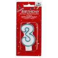 Lumanare Aniversara pentru Tort, Cifra 3, Albastru Premium
