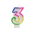 Lumanare Aniversara pentru Tort, Cifra 3, Colorat