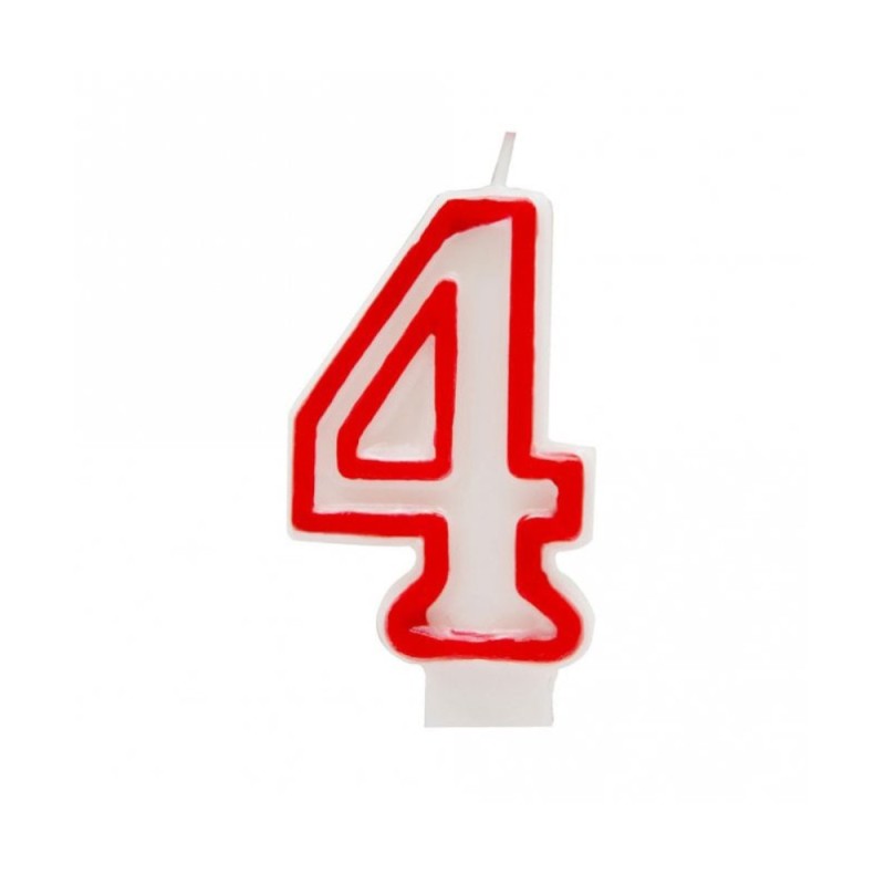 Lumanare Aniversara pentru Tort, Cifra 4, Rosu