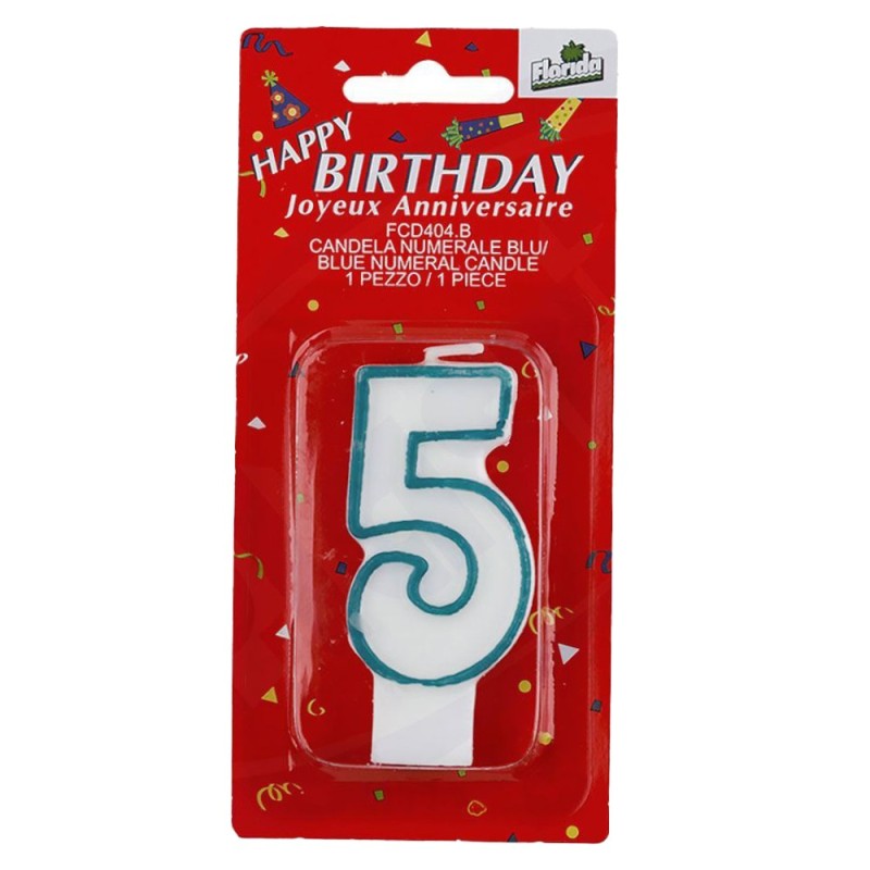Lumanare Aniversara pentru Tort, Cifra 5, Albastru Premium